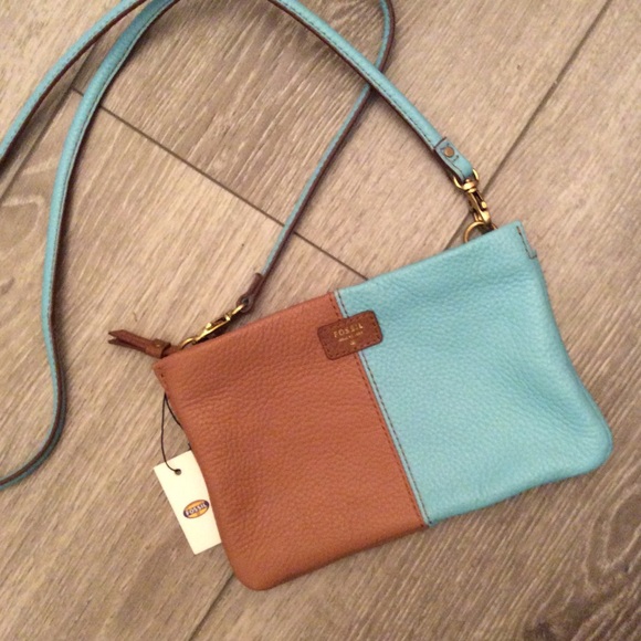 Fossil Handbags - NWT Fossil Mimi Crossbody Clutch Two Tone Leather